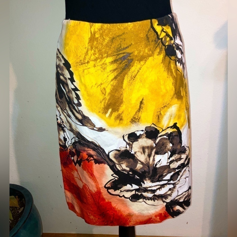 NIC & ZOE Abstract Floral Pop Art pencil skirt form fitting stretch size 2